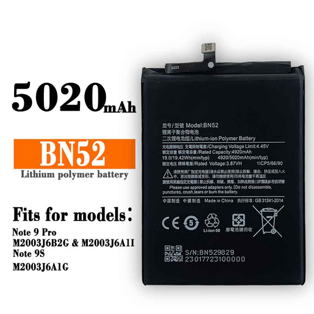 BN52 5020mAh/19.42WH 3.87V 4.45V laptop akkus